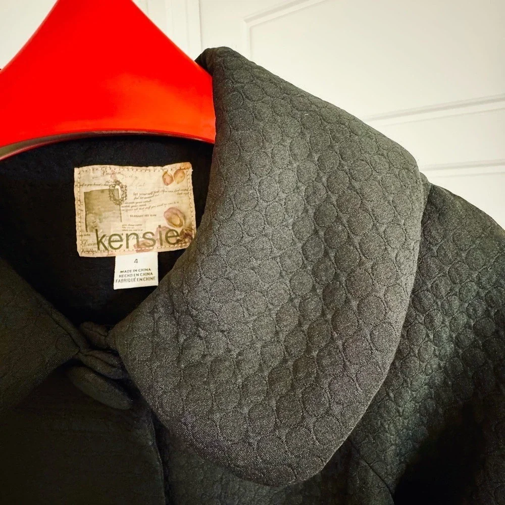 Women's Vintage Vibe Twee Black on Black Textured Polkadot Lined Peacoat Size 4 - Picture 2 of 9